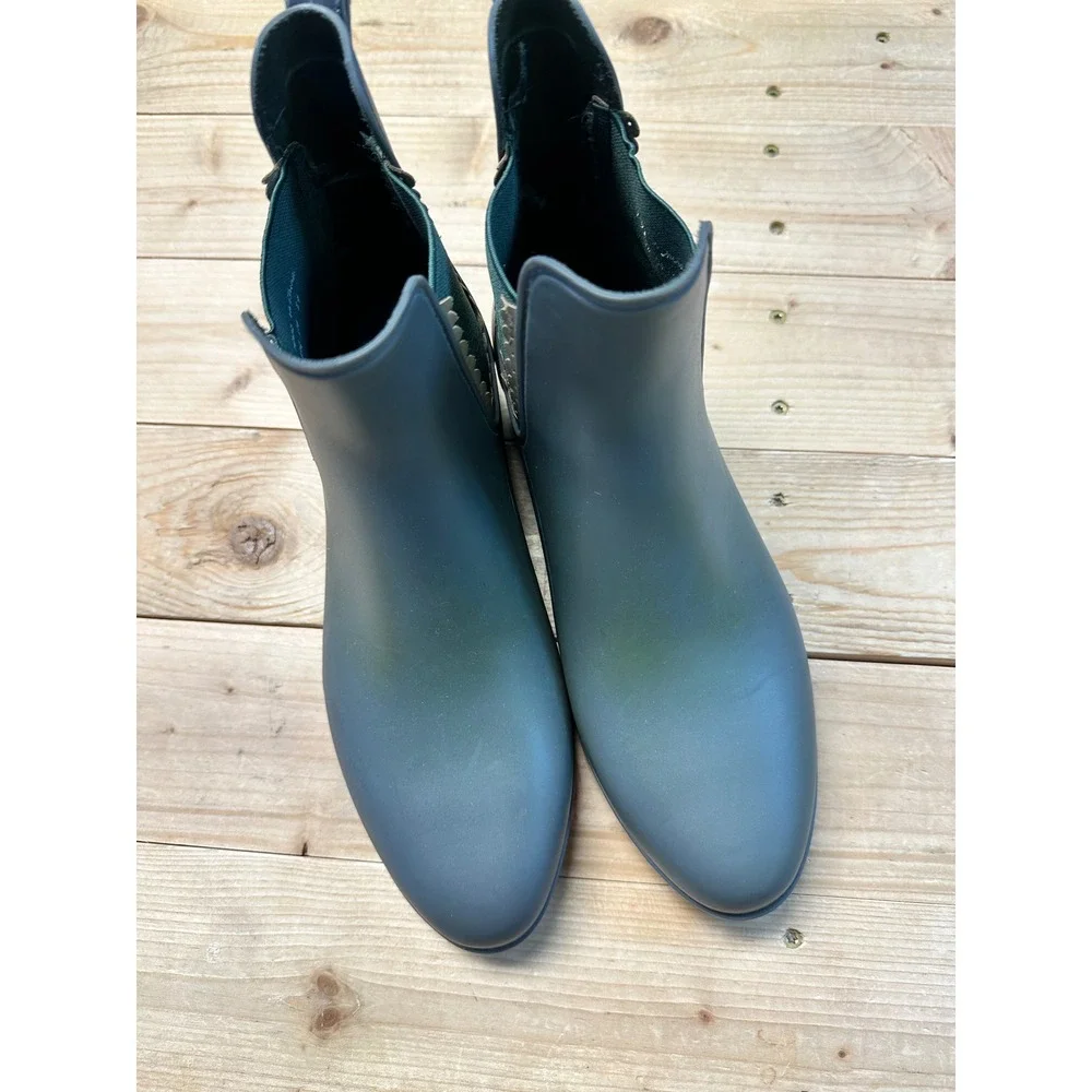 Jack Rogers Rain Boots Chelsea Ankle Pull On Green Scalloped Size 8‎